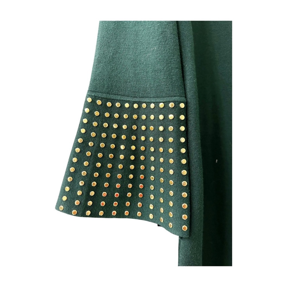 Calvin Klein Long Sleeve Green Mock Neck Sheath Dress With Gold Studs-NWT-L - Picture 5 of 15